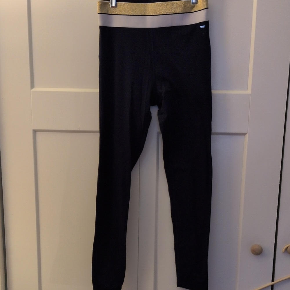 PINK Victoria's Secret Navy Blue Leggings with Gold Band